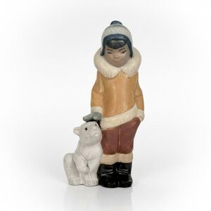 Lladró Eskimo Boy with Polar Bear #2269 Gres Figurine – Matte Porcelain 1983